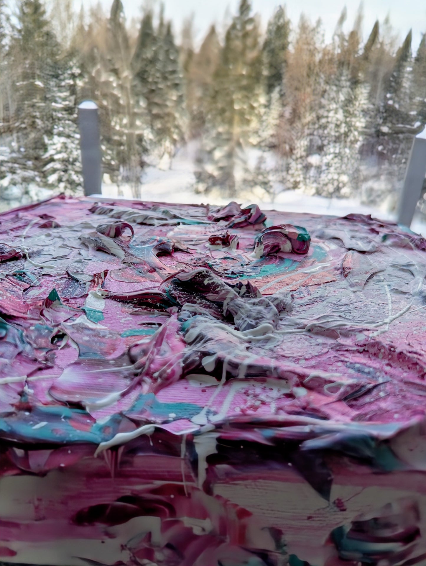 Toile abstraite ''Fraisinette''