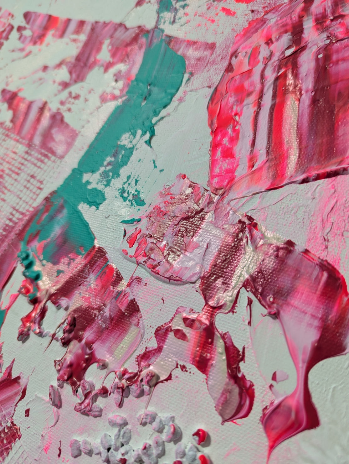 Toile abstraite ''J'aime les fraises''