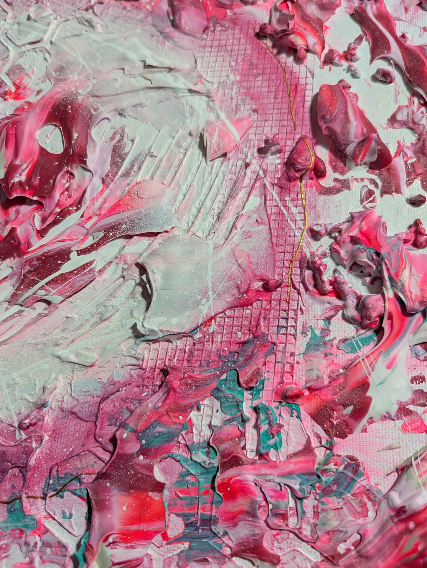 Toile abstraite ''J'aime les fraises''