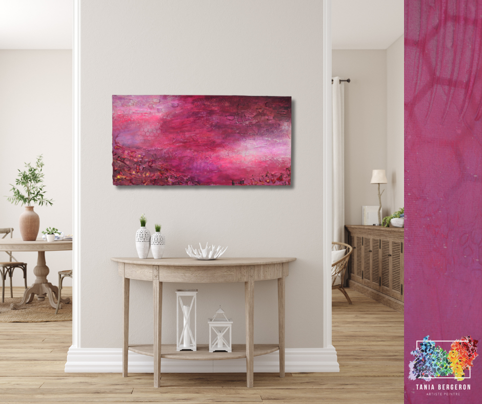 Toile abstraite ''La framboise romantique''