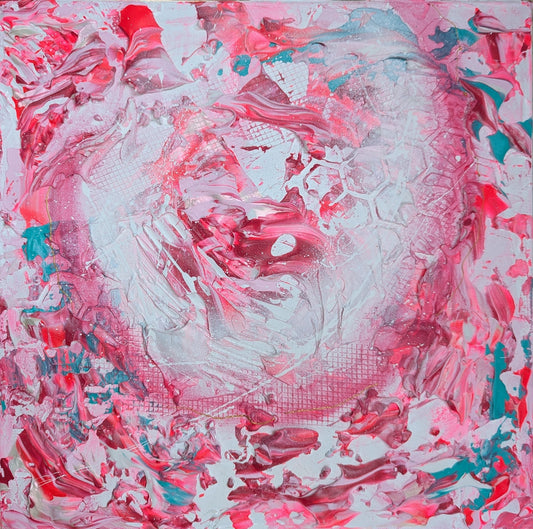 Toile abstraite ''J'aime les fraises''