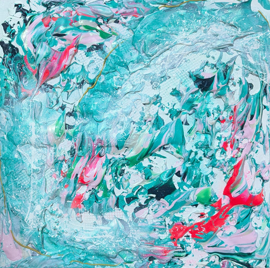Toile abstraite ''La danse des dauphins''