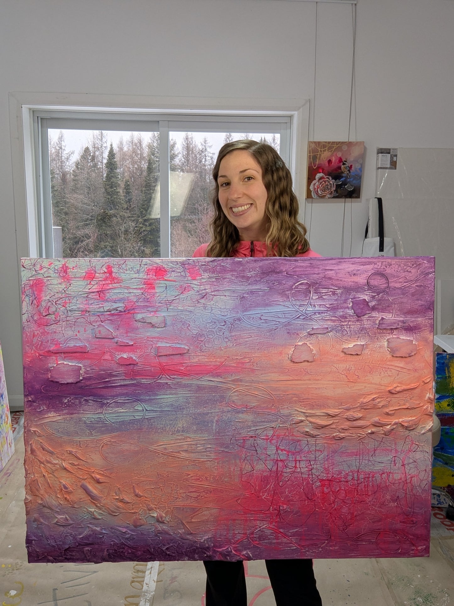 Toile abstraite ''Rose pêche''