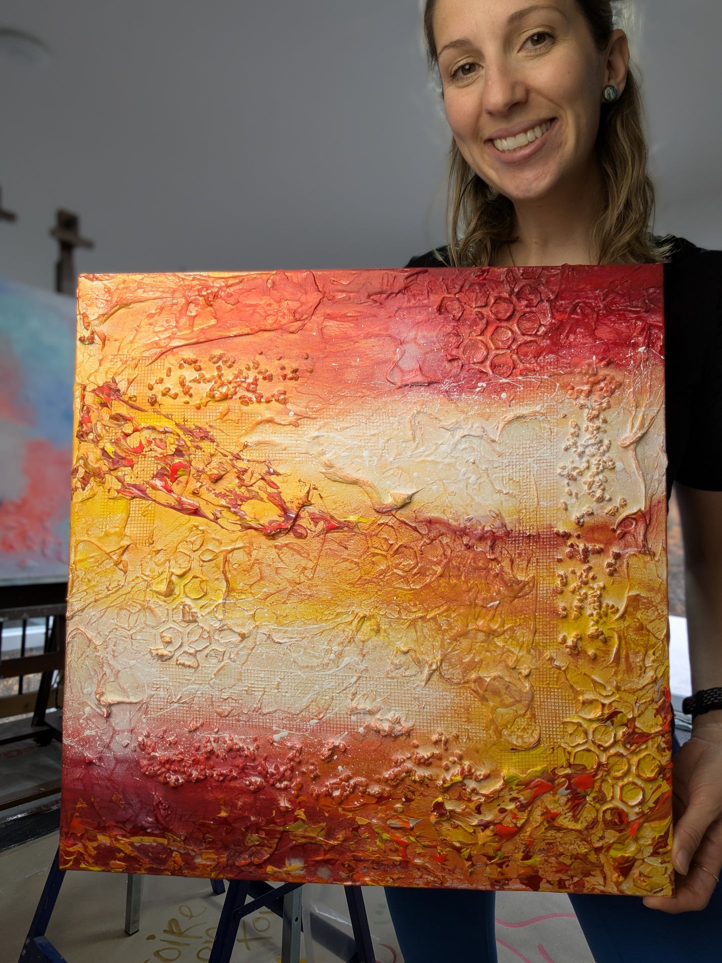 Toile abstraite ''Mettrais-tu une bûche, j'ai froid''